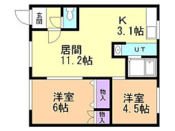 ハイツ林D棟 2LDKの間取図画像