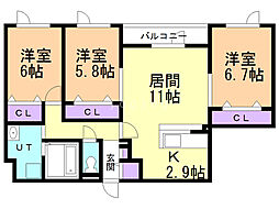 鍋島ハイツ1 3LDKの間取図画像