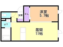 クリスタルハート 1LDKの間取図画像