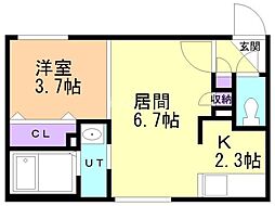 江別市東野幌本町マンション 1LDKの間取図画像