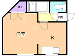 白い風船 1Kの間取図画像
