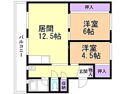 ビレッジハウス美園2号棟 2LDKの間取図画像