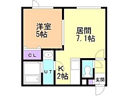 ビーウエスト3 1LDKの間取図画像