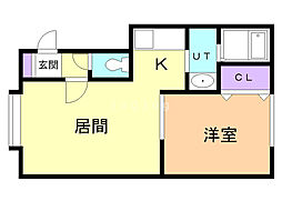 AMS・江別2 1LDKの間取図画像