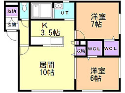パストラーレ緑ヶ丘 2LDKの間取図画像