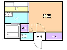 プレジデントB 1Kの間取図画像