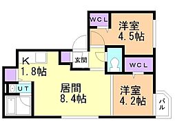 ヴァンテール野幌駅前 2LDKの間取図画像
