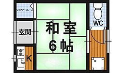 明月荘 2階ワンルームの間取り