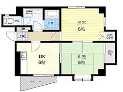 ロジュマン立花 3階2DKの間取り