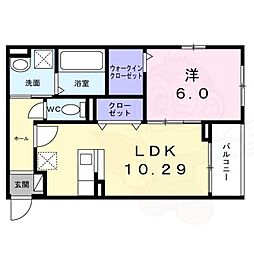 ベルフラワー長洲 1LDKの間取図画像