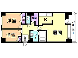 オリエンタルコート大友 8階2LDKの間取り