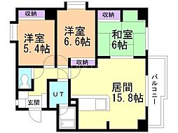 旭山シャトー桂和 2階3LDKの間取り