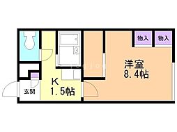 レオパレスエンレイソウ 1階1Kの間取り
