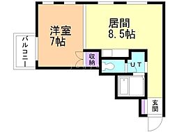 プレールメゾン 4階1DKの間取り