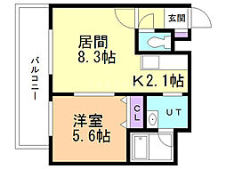 ＭＹプラザ円山公園 2階1LDKの間取り