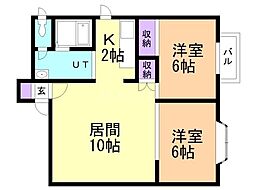 グレースハイツ 1階2LDKの間取り