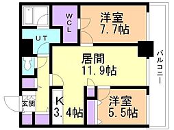 札幌市営南北線 さっぽろ駅 徒歩2分の賃貸マンション 7階2LDKの間取り