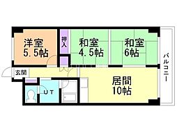 ドミ16中島公園 406 4階3LDKの間取り