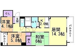 クリオ行啓通参番館 2階3LDKの間取り