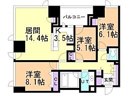 シティタワー札幌大通 3階3LDKの間取り