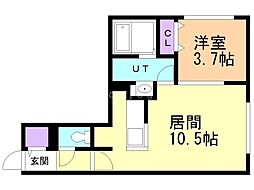 リーサ苗穂駅前 2階1LDKの間取り