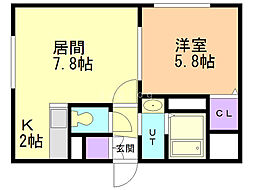 ラインズ円山 1階1LDKの間取り