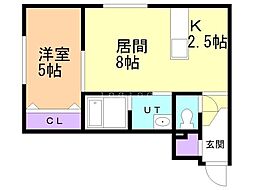 Ｆｏｕｒ　Ｓｔｒｅａｍ　Ｒｅｓｉｄｅｎｃｅ　南6条 1階1LDKの間取り