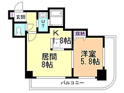 メトロサイド大通 2階1LDKの間取り