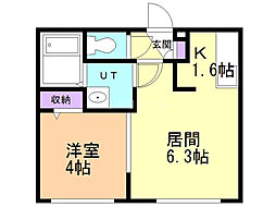 エヴァンスコート南1条 4階1LDKの間取り