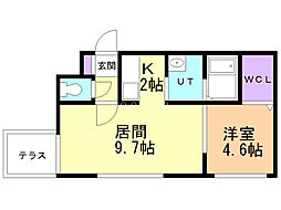 レジーナ南4条 1階1LDKの間取り