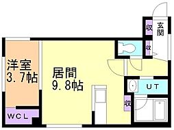 札幌市電2系統 西線9条旭山公園通駅 徒歩2分の賃貸マンション 3階1LDKの間取り
