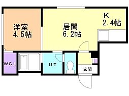 ペシェ北大西 4階1LDKの間取り