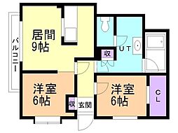 円山3条ハイツ 2LDKの間取図画像