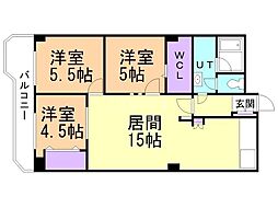 緑苑ビル 8階2SLDKの間取り