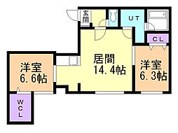 Ｔｅｒｒａｃｅ　ｆｉｎｏ（テラスフィーノ） 1階2LDKの間取り