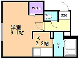 ファランドール大通東I 2階1Kの間取り