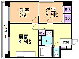 朝日プラザ南21条 2DKの間取図画像
