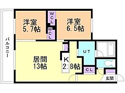 札幌市中央区南五条西11丁目マンション 2LDKの間取図画像