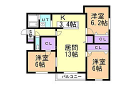 ル・ファール南円山 3LDKの間取図画像