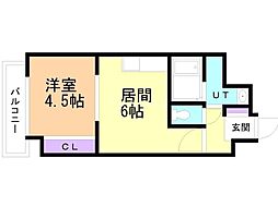 ラ・ポルタ北一条 1DKの間取図画像