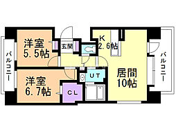 ドミ山鼻八条 2LDKの間取図画像