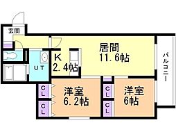 Partire桑園 2LDKの間取図画像
