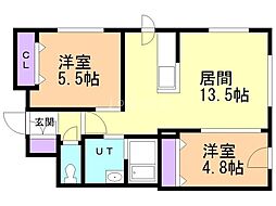 kinoMARUYAMA 2LDKの間取図画像