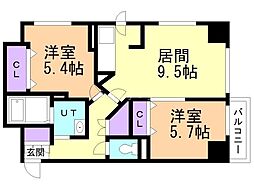 UURコート札幌南3条プレミアタワー 2LDKの間取図画像