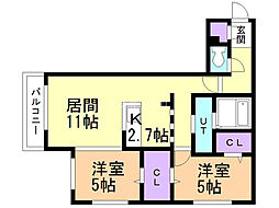 コローレサウスエイト 2LDKの間取図画像