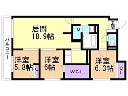 ZABOHILLSMINAMI16JO 3LDKの間取図画像