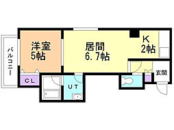 アッズーリガーデン山鼻 1LDKの間取図画像