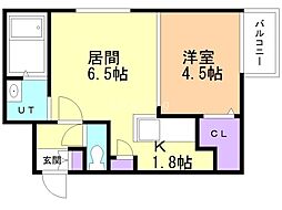 コートロティ南円山 1LDKの間取図画像