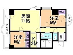 アークヒルズ中島公園 2LDKの間取図画像