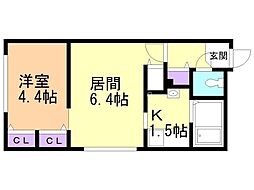 モデュロールナカジマコーエン2nd 1DKの間取図画像